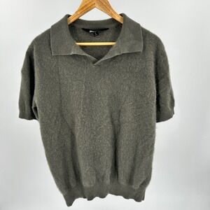 The Commons Cashmere Polo Sweater Mens L Olive Green Short Sleeve NC-MGS10006